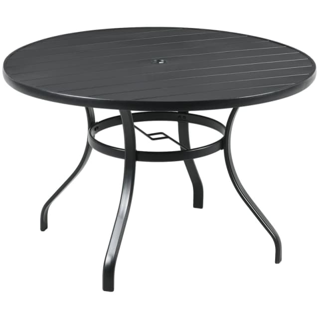 Outsunny Garden Table with Parasol Hole for Four, Slatted Metal Top Black
