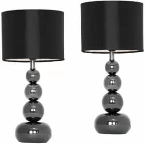 Minisun - 2 x Table Lamps Bedside Lights - Black Chrome & Black - No Bulb
