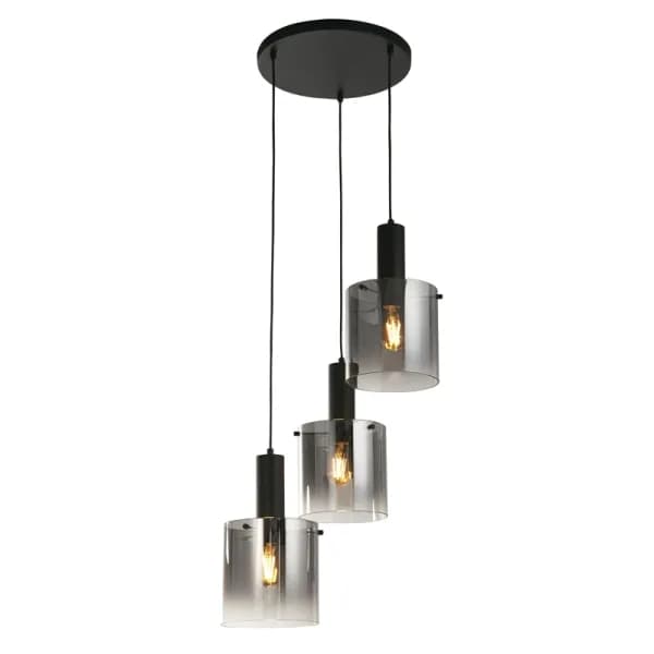 Searchlight Sweden Smoked Glass 3 Light Cluster Ceiling Pendant - Matt Black