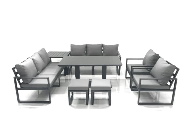 Fimous Garden Sofa Set Aluminium Furniture Rising Dining Tabe Set with 2 Chair 2 Small Footstools Side Table Dark Grey Dark Grey Unisex