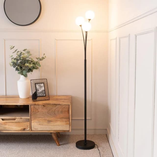 ValueLights Velika 3 Arm Opaque Globe Floor Lamp Light with LED Bulbs Black
