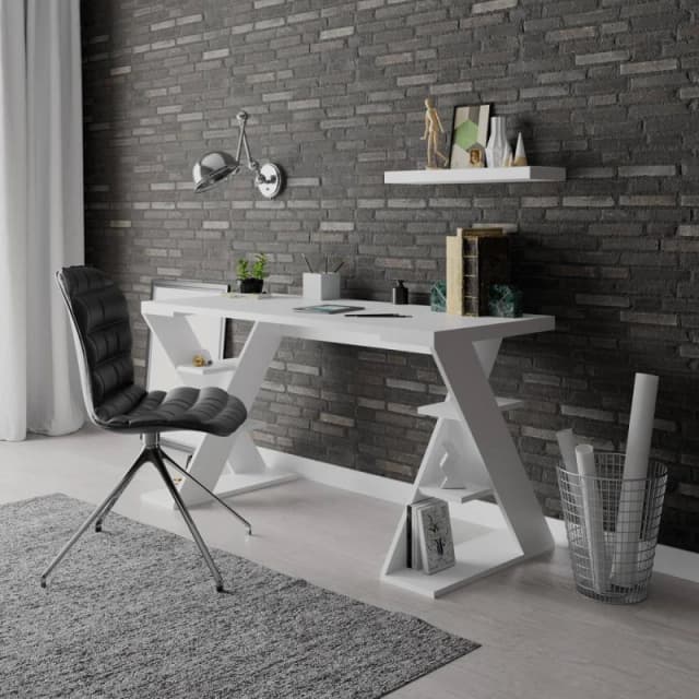 DECORTIE Decortie - Papillon Modern Desk With Bookshelf Legs Width 137cm - White - White M.MS.12599.2
