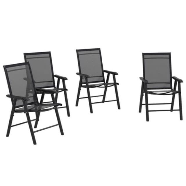Outsunny 4-PCS Garden Armchairs Outdoor Patio Folding Furniture Black Black