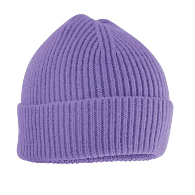 Beechfield Rib Knit Stretch Wide Cuff Beanie Hat - Soft, Flexible in Violet Violet Unisex One Size