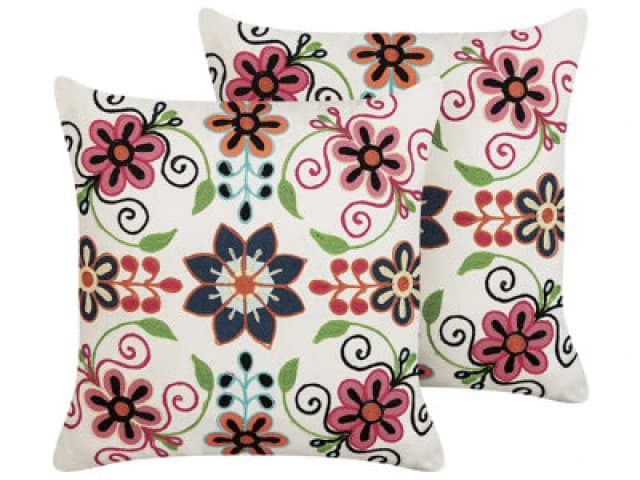 Beliani Set Of 2 Decorative Cushions Bahraich Cotton 50 X 50 Cm Multicolour Floral Pattern