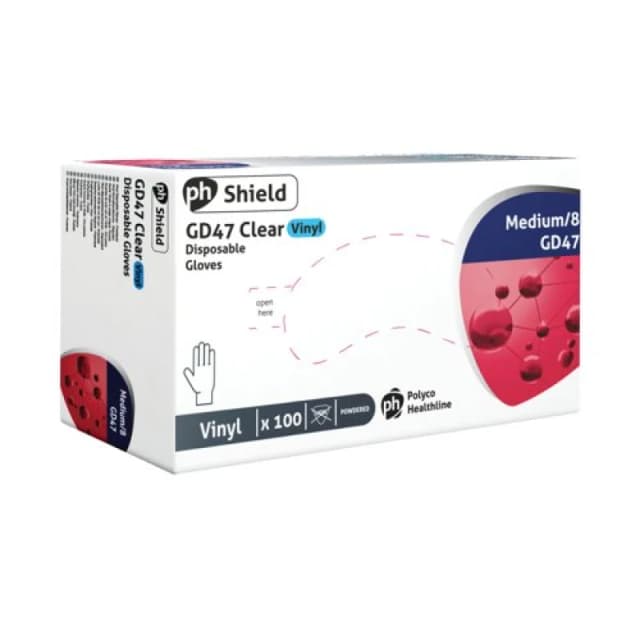 Shield Powdered Vinyl Gloves Clear M (100 Pack) GD47-M