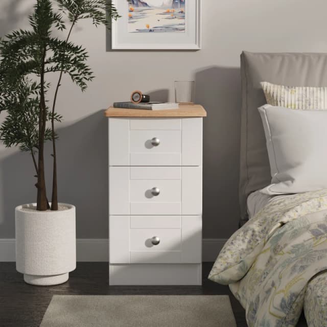 Welcome Furniture Ready Assembled Sussex 3 Drawer Bedside Cabinet In White Ash & Bardolino Oak, White SUS001WABO