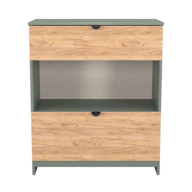 Welcome Furniture Ready Assembled Bora 2 Drawer Open Shelf Deep Chest, Green BOP649GCRG