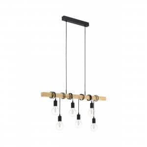 EGLO ES/E27 Townshend Wood Black Pendant Light 6x60W - 95499