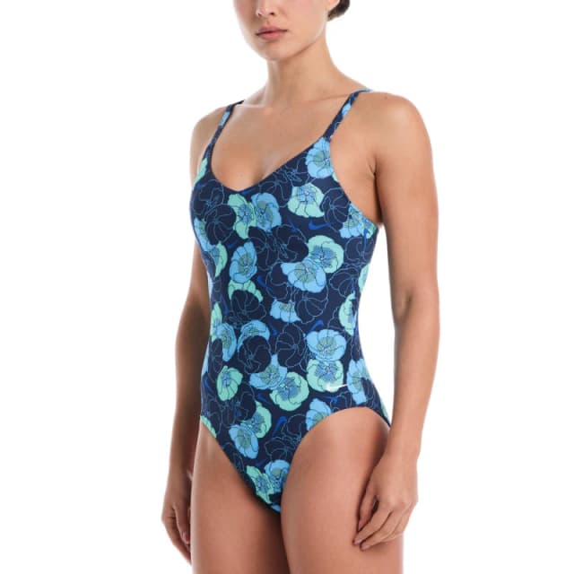 Nike Poppy Floral Womens V-Neck One Piece Midnight Navy female 8 (XS)