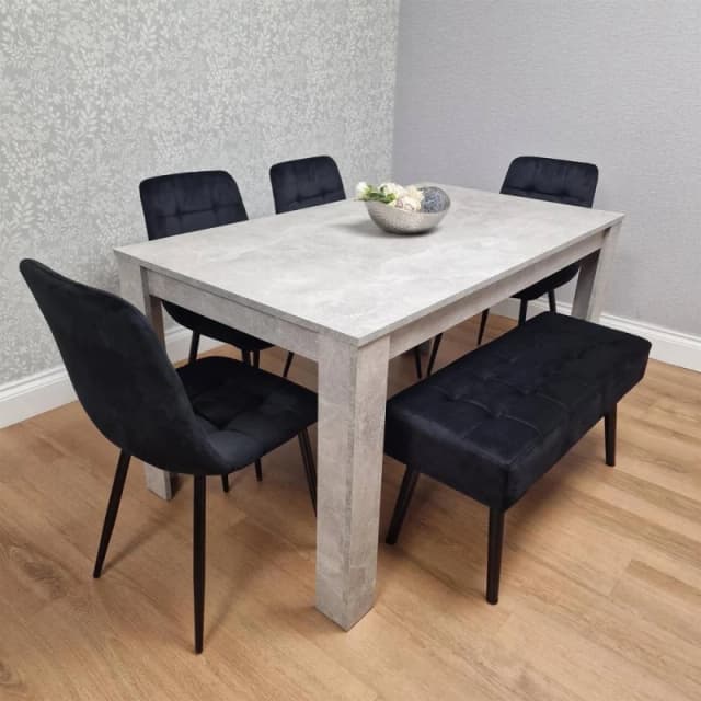 KOSY KOALA Modern Grey Dining Table with 4 Black Velvet Chairs & Black Bench Grey Unisex