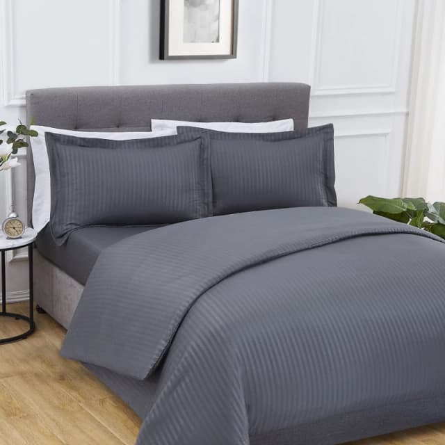 Smart Living Smart Living Luxury Super Soft Easy Care Sateen Stripe Complete Bedding Set in Charcoal Size: Double Charcoal Double Unisex 50562427799