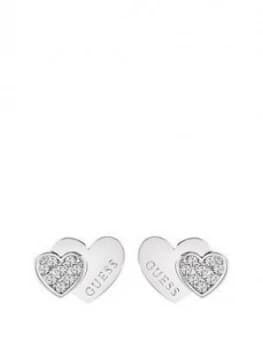 Guess Rhodium Plated Crystal Set Heart Ladies Earrings, One Colour, Women