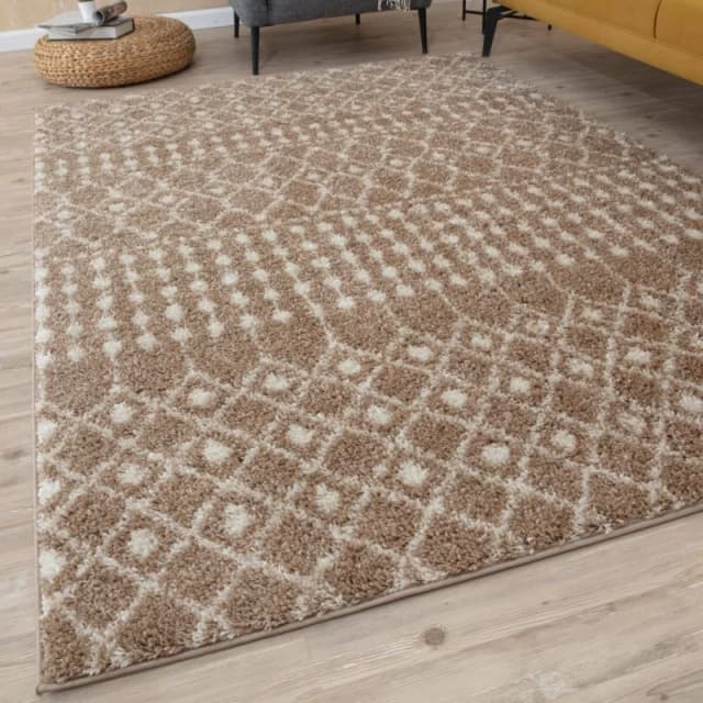THE RUGS Soft Moroccan Diamond Shaggy Rugs & Runners Beige Ivory Living Room Size: 120cm x 170cm Beige Unisex 120cm x 170 cm