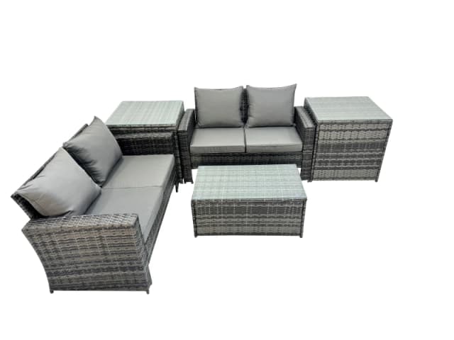 Fimous Lounge Double Seat Sofa Coffee Table Set with 2 Side Table in Dark Grey Dark Grey Unisex