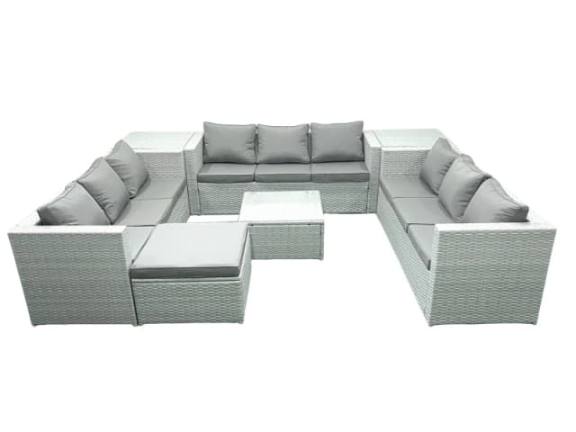 Fimous Rattan Garden Outdoor Furniture Set 10 Seater Rattan Garden Sofa Set with Big Footstool 2 Side Tables Light Grey Mixed Light Grey