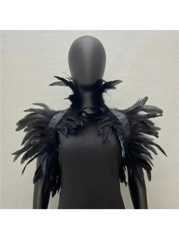 Feather Shrug Shawl Gothic Punk Feather Cape Natural Feather Shrug Shawl Women Halloween Cosplay Stage Show Costume