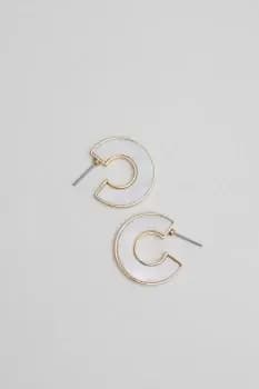 Gold Mother Of Pearl Inlay Hoop Earrings