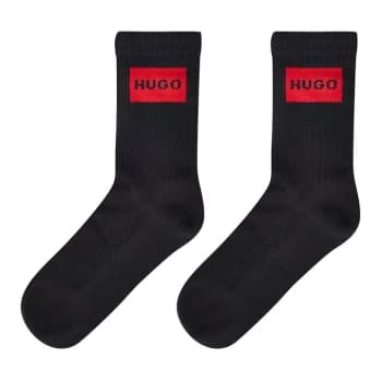 HUGO 2 Pack Rib Label Crew Socks - Black
