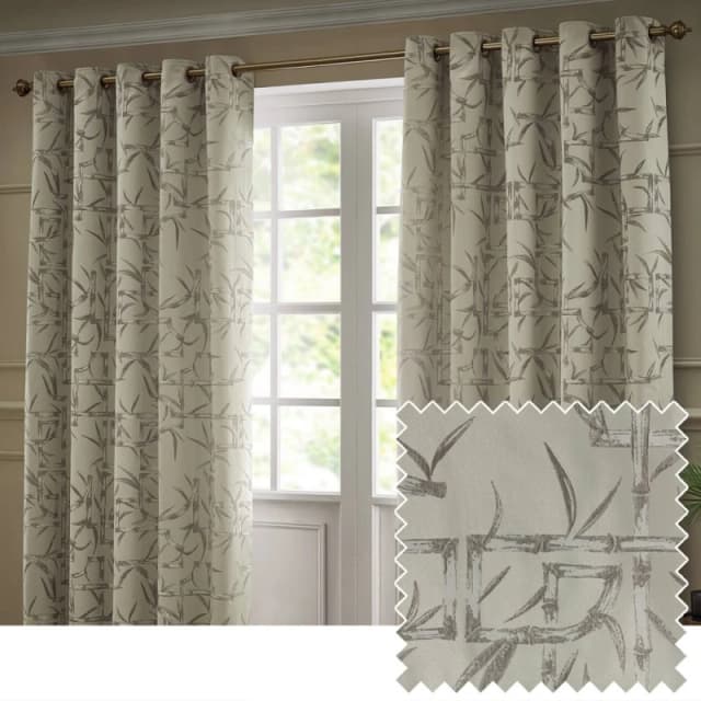 Paoletti Bamboo Fully Lined Jacquard Eyelet Curtain Pair in Beige Size: 117cm width x 137cm drop Beige Unisex 117cm width x 137cm drop