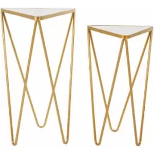 Avantis Set of 2 Gold Finish Triangle Tables - Premier Housewares