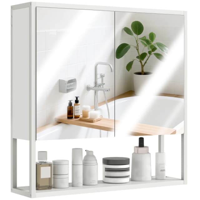 HOMCOM HOMCOM Industrial Bathroom Cabinet with 2 Mirrored Doors Open Shelf, White Size: W600mm x H600mm White W600mm x H600mm Unisex 5063603272224