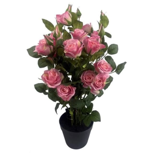 Leaf Artificial Flowers Rose Bush Potted Deluxe Highly Realistic Dark Pink