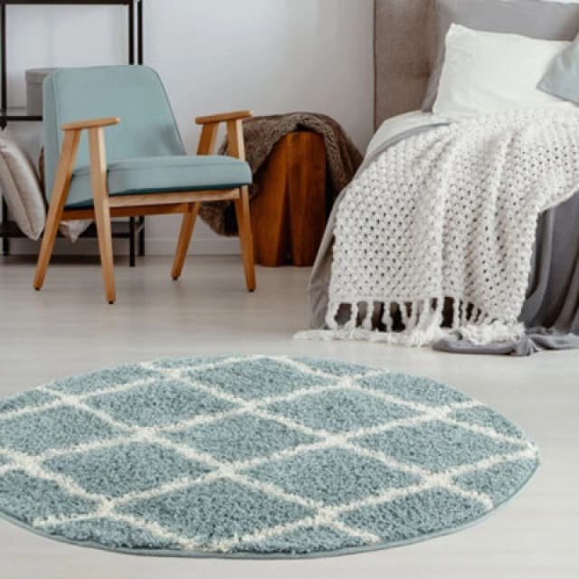 THE RUGS Soft Moroccan Shaggy Rugs & Runners Duck Egg Blue Living Room Size: 120cm diameter Duck Egg Blue Unisex 120cm diameter
