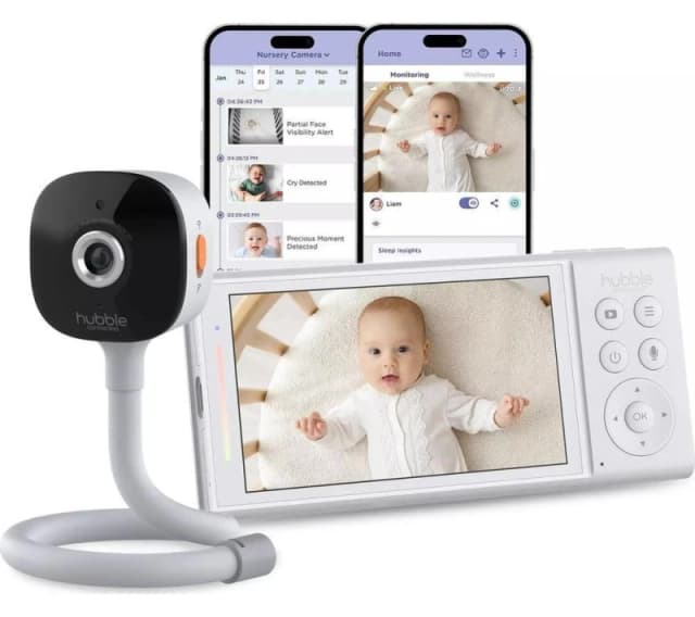 HUBBLE Go Baby Plus 5" Smart Baby Monitor with Crib Mount - White & Black 3700601429749