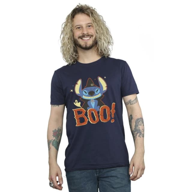 Disney Men Lilo & Stitch Boo T-Shirt in Navy Size: Small Navy S Male 5063283782273