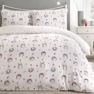Christmas Holly Hedgehog Print Reversible Duvet Cover Set, Multi, Double - Fusion