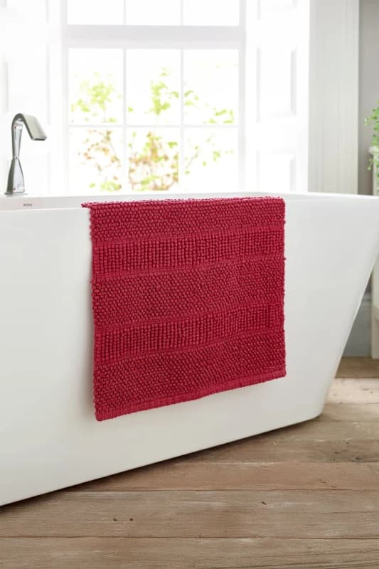 Deyongs Deyongs Romeo Textured 100% Cotton Bath Mat - 1500gsm Absorbent Bathroom Rug in Raspberry Raspberry Bath Mat Unisex 5054990136879