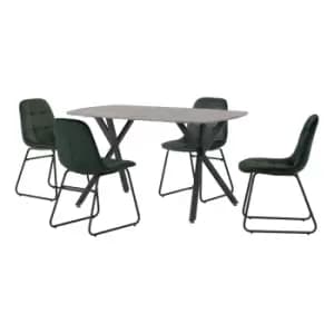 Athens Rectangular Dining Table with 4 Lukas Chairs, Concrete Effect Green