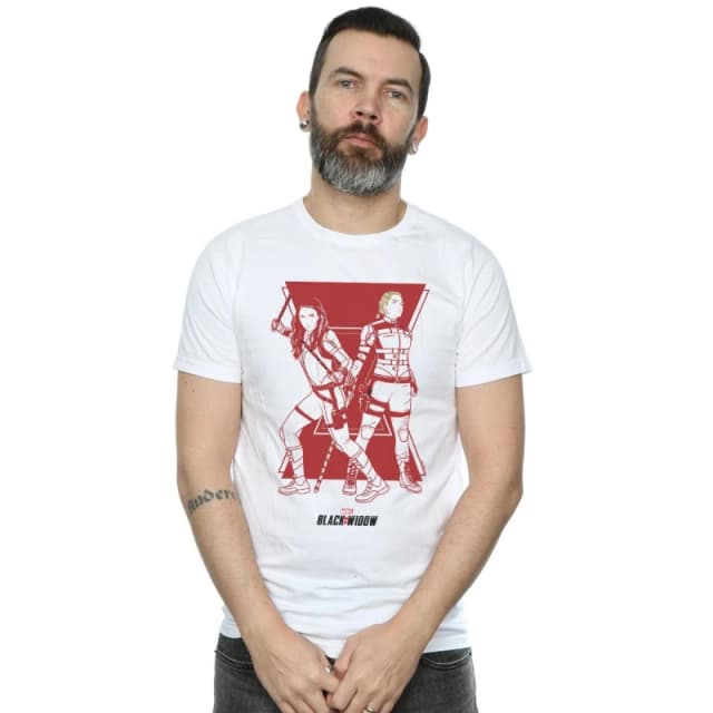 Marvel Marvel Men Black Widow Movie Sisters Silhouette T-Shirt in White Size: Small White S Male 5059400835496