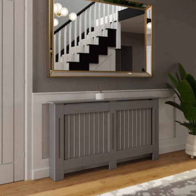 Fwstyle Vertical Slat Large Grey Radiator Cover (H) 82.3 (W) 152Cm (D) 19Cm