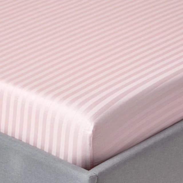 Homescapes Pink Egyptian Cotton Satin Stripe Fitted Sheet 330 Tc, King