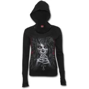 Day of The Goth Womens X-Large Wide Rib Drape Hoodie - Black