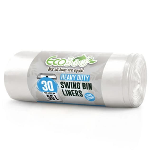Eco Bag Ecobag 30 - Pack Heavy Duty White Bin Liners - 55L - 15 Microns - Extra Strong, Leak Proof, Tear Resistant Bags For Swing Bins