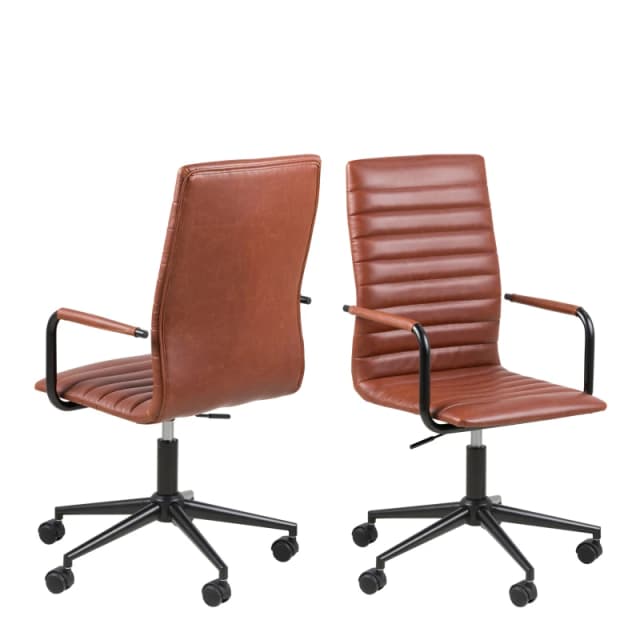 Furniture To Go Winslow Swivel Desk Chair With Adjustable Height Function In Vintage Brandy