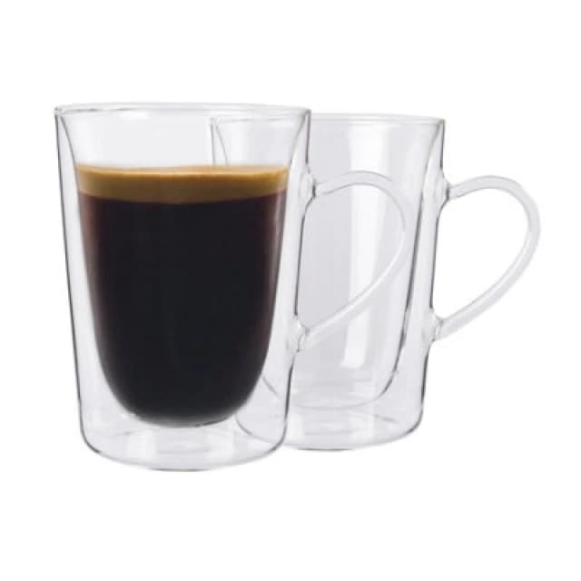 Rink Drink Double Walled Coffee Glasses with 12 Spoons - 285ml - Pack of 2 Clear
