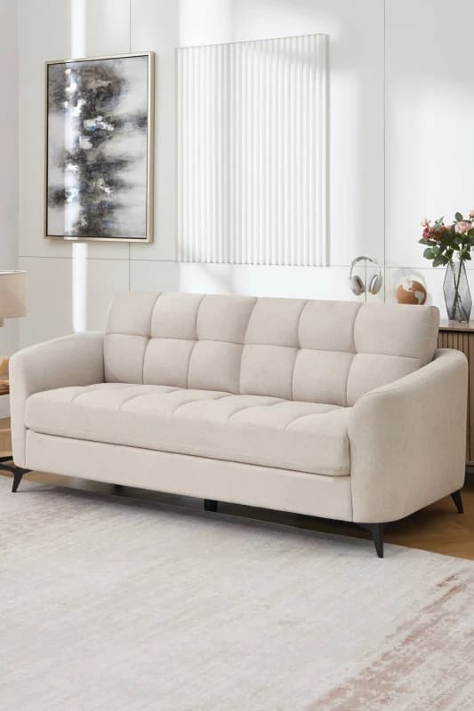 More4Homes Solna 3 Seater Scandi Style Fabric Living Room Sofa (Beige)