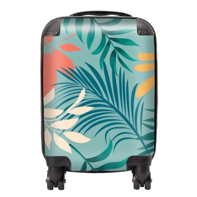 Warren Reed - Designer Abstract Bright Colorful Tropical Leaves Suitcase in Blue Size: Large Blue Unisex Large