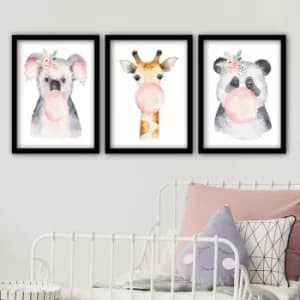 3SC16 Multicolor Decorative Framed Painting (3 Pieces)