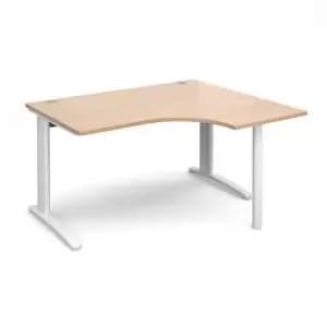 TR10 right hand ergonomic desk 1400mm - white frame and beech top