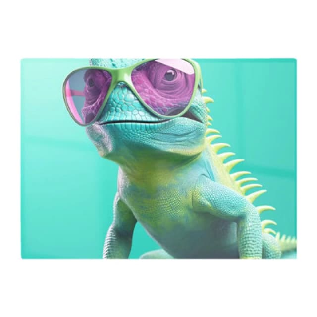 Warren Reed Designer Happy Splashart Iguana Wearing Glasses Chopping Board