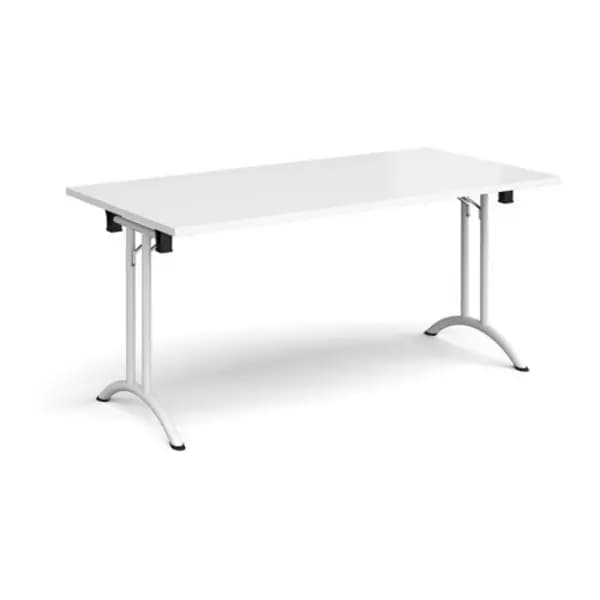 Dams Rectangular folding leg table with white legs and curved foot rails 1600mm x 800mm - white White CFL1600-WH-WH