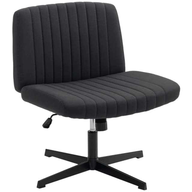 HOMCOM HOMCOM Linen Criss Cross Legged Office Chair with Tilt Function, Black - Black