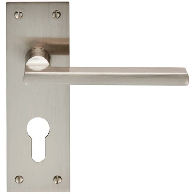 Loops PAIR Straight Bar Handle on Slim Euro Lock Backplate 150 x 50mm Satin Nickel Metallics
