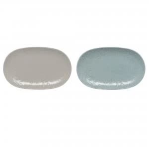 Denby Monsoon Gather Set Of 2 Small Platters Grey Green