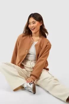 Wool Look Crop Bomber Jacket